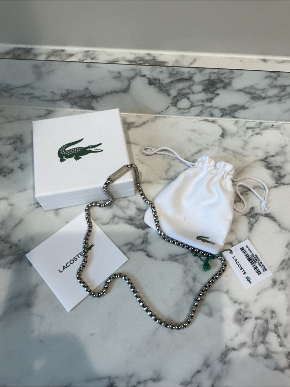 Lacoste Men’s Lessential Bar Pendant Necklace Stainless Steel New